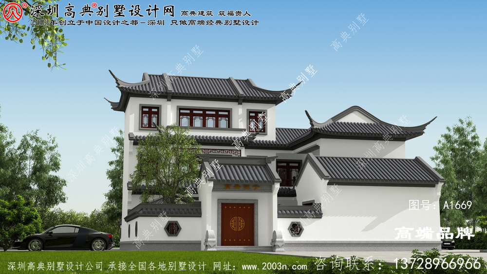 新中式别墅 ，色调 和谐 ，品位 高雅 ，是回乡 盖房子 的好选择 。